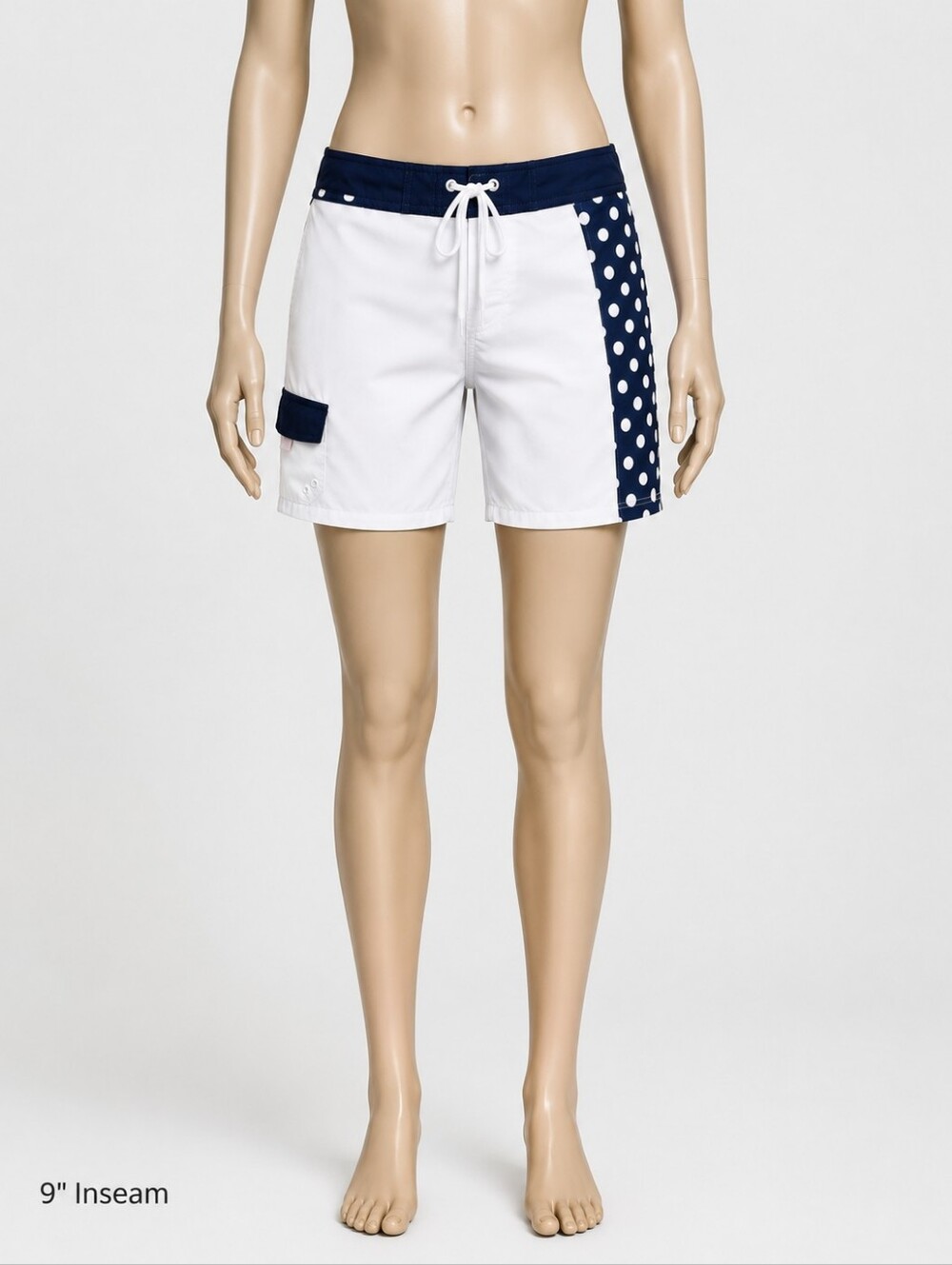 Women's White and Navy Polka Dot Swim/Board Shorts
